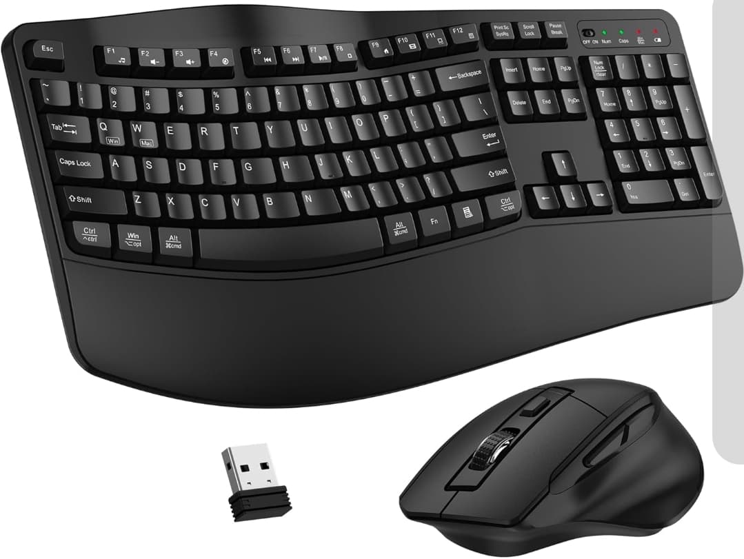 Ergonomic Wireless Keyboard and Mouse Combo with USB Receiver Mdl EK30 - Black - Image 1