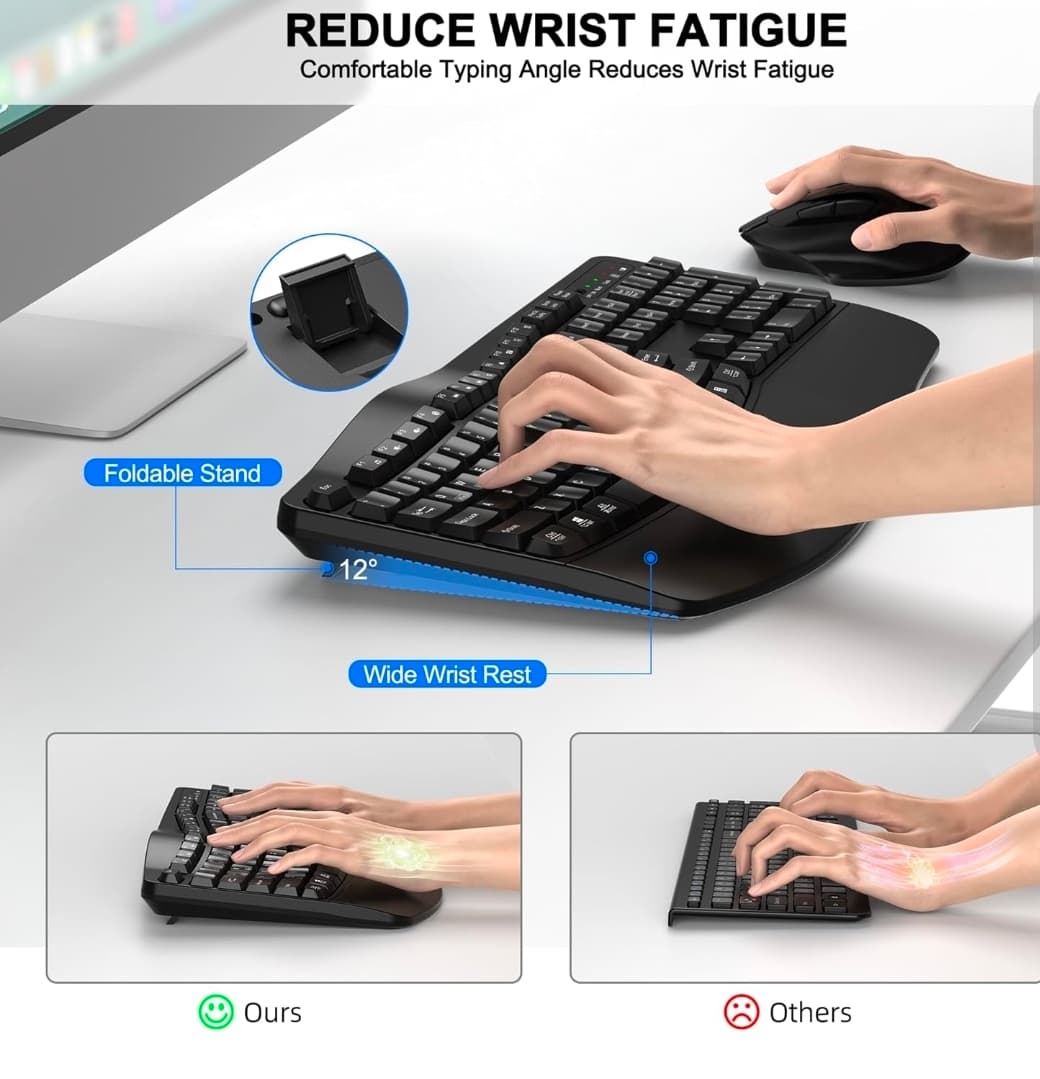 Ergonomic Wireless Keyboard and Mouse Combo with USB Receiver Mdl EK30 - Black - Thumbnail 3