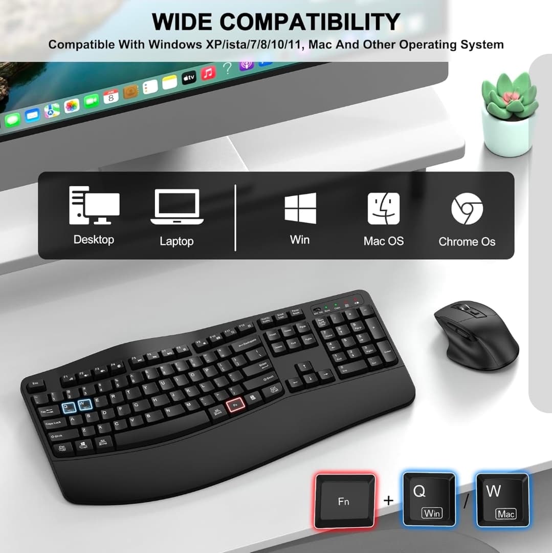 Ergonomic Wireless Keyboard and Mouse Combo with USB Receiver Mdl EK30 - Black - Thumbnail 7
