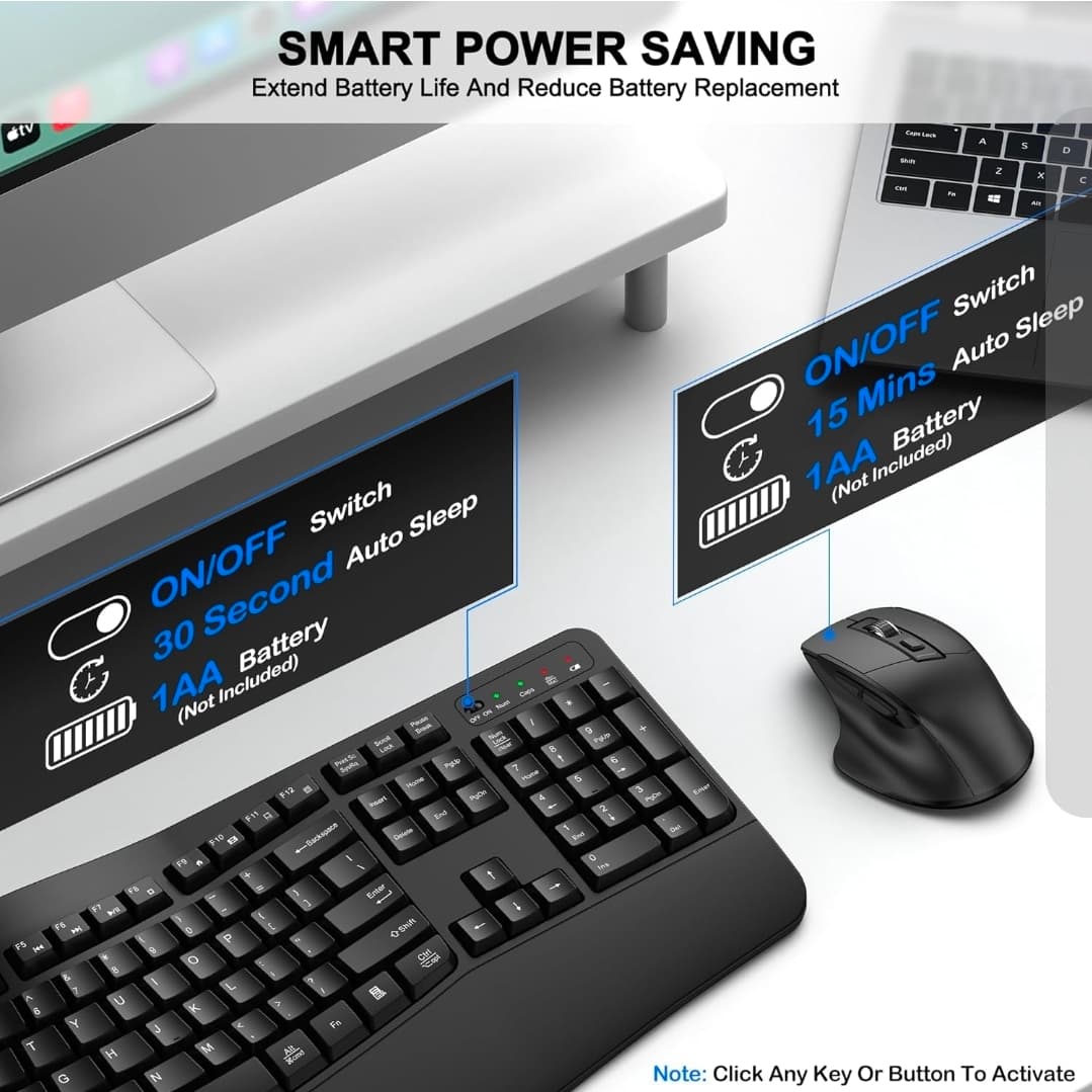 Ergonomic Wireless Keyboard and Mouse Combo with USB Receiver Mdl EK30 - Black - Thumbnail 6