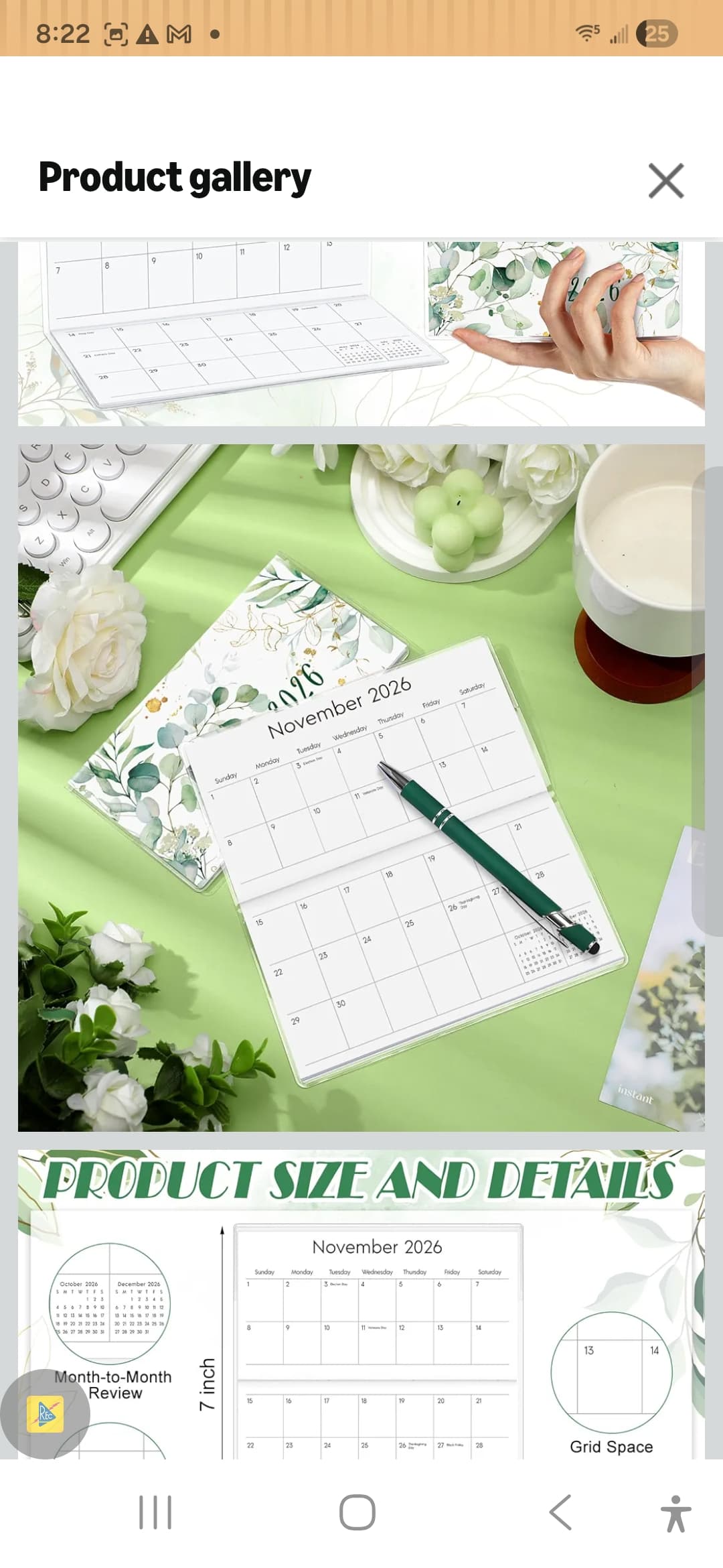 2026 Monthly Planner with Pen, 6.5x7 Inch, Leaf Design - Thumbnail 2
