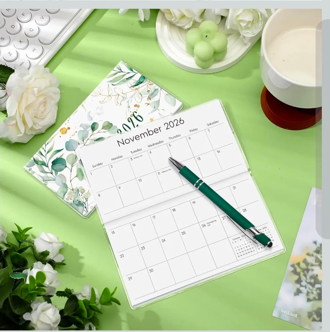 2026 Monthly Planner with Pen, 6.5x7 Inch, Leaf Design - Thumbnail 3