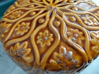 Vintage Lidded Cookie Jar Star Burst Patter Golden/Yellow/Brown - Thumbnail 13