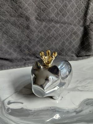 Silver Tone Piggy Bank with Gold Crown by Lunares San Francisco Handcrafted - Thumbnail 8