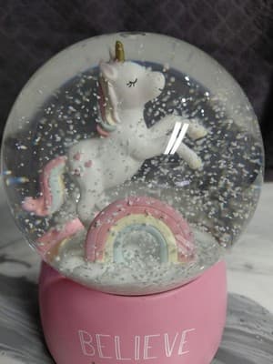 Believe In Magic Musical Unicorn & Rainbow Snow Globe With Pink Base - Thumbnail 2