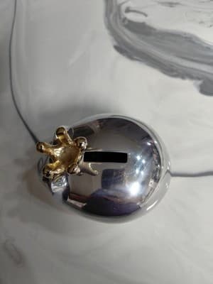 Silver Tone Piggy Bank with Gold Crown by Lunares San Francisco Handcrafted - Thumbnail 7