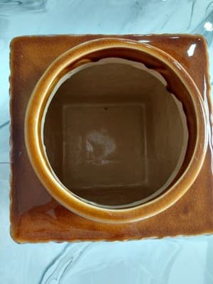 Vintage Lidded Cookie Jar Star Burst Patter Golden/Yellow/Brown - Thumbnail 5