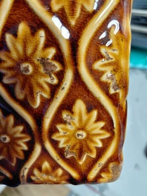 Vintage Lidded Cookie Jar Star Burst Patter Golden/Yellow/Brown - Thumbnail 14