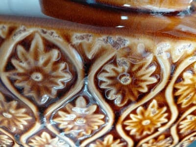 Vintage Lidded Cookie Jar Star Burst Patter Golden/Yellow/Brown - Thumbnail 11