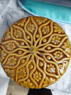 Vintage Lidded Cookie Jar Star Burst Patter Golden/Yellow/Brown - Thumbnail 2