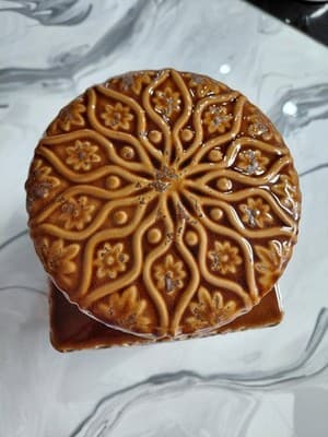 Vintage Lidded Cookie Jar Star Burst Patter Golden/Yellow/Brown - Thumbnail 3