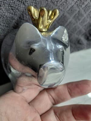 Silver Tone Piggy Bank with Gold Crown by Lunares San Francisco Handcrafted - Thumbnail 4
