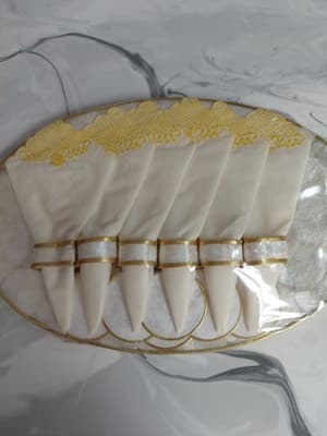 Capiz Shell 6 Piece Rare/ Vintage 6 Piece Yellow Napkin Trim & Serving Trays