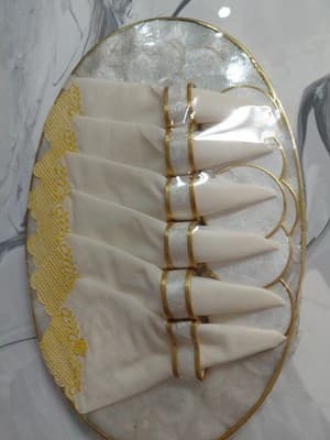 Capiz Shell 6 Piece Rare/ Vintage 6 Piece Yellow Napkin Trim & Serving Trays - Thumbnail 2
