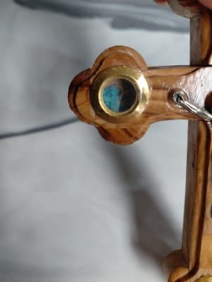 Crucifix INRI Olive Wood Hanging Wall Cross From Holy Land Jerusalem Relic Inlay - Thumbnail 5