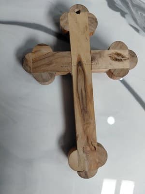 Crucifix INRI Olive Wood Hanging Wall Cross From Holy Land Jerusalem Relic Inlay - Thumbnail 8