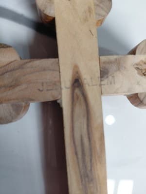 Crucifix INRI Olive Wood Hanging Wall Cross From Holy Land Jerusalem Relic Inlay - Thumbnail 9