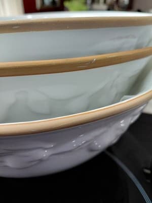 CWC Vintage Ceramic Serving Bowl Set (3) Made In Italy. White Embossed Fruit - Thumbnail 2
