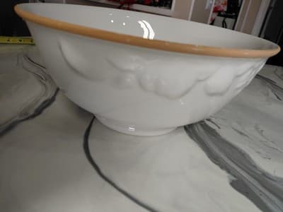 CWC Vintage Ceramic Serving Bowl Set (3) Made In Italy. White Embossed Fruit - Thumbnail 11