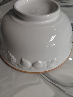 CWC Vintage Ceramic Serving Bowl Set (3) Made In Italy. White Embossed Fruit - Thumbnail 16