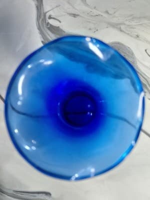 Small Cobalt Blue Glass Bud Vase with Ruffled Rim Hand Blown, Vintage - Thumbnail 4
