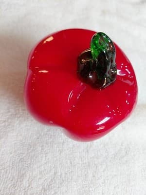 Odd Vintage Hand Blown Glass 1 Green Pear & 1 Red Pepper! - Thumbnail 3
