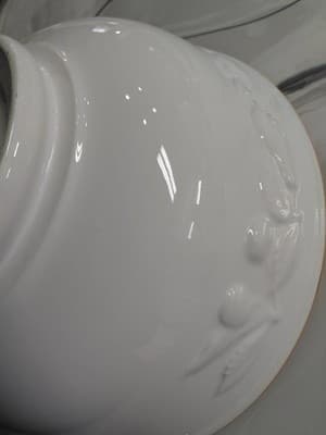 CWC Vintage Ceramic Serving Bowl Set (3) Made In Italy. White Embossed Fruit - Thumbnail 22