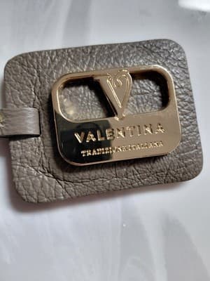 Valentina Taupe Pebbled Leather Shoulder Bag Gold Hardware Bag Charm - Thumbnail 2