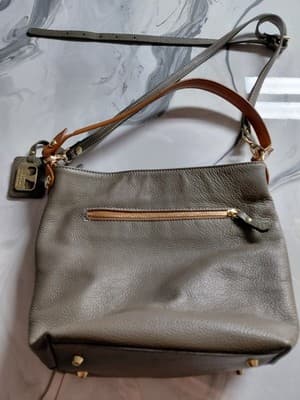 Valentina Taupe Pebbled Leather Shoulder Bag Gold Hardware Bag Charm - Thumbnail 3