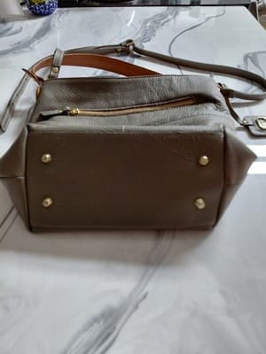 Valentina Taupe Pebbled Leather Shoulder Bag Gold Hardware Bag Charm - Thumbnail 4