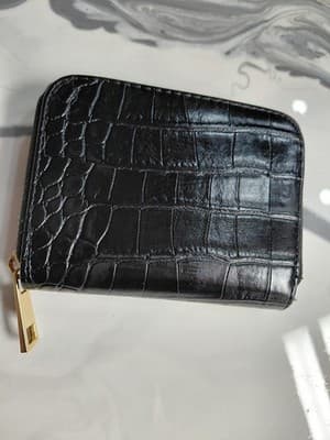 A New Day Double Zip Black and Gold-Tone Clutch/Wallet