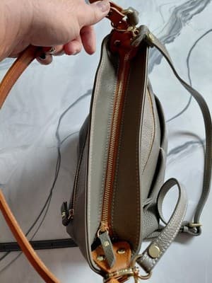 Valentina Taupe Pebbled Leather Shoulder Bag Gold Hardware Bag Charm - Thumbnail 9