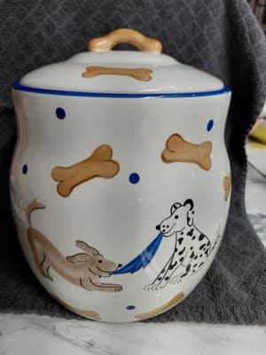 Inspirado Stonelite Dog Treat Biscuit Bone Canister Cookie Jar Hand Painted