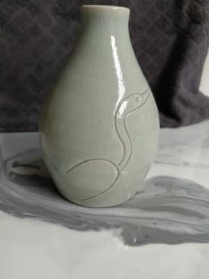 Korean 1900 Bud Vase Light Green Crackle Finish