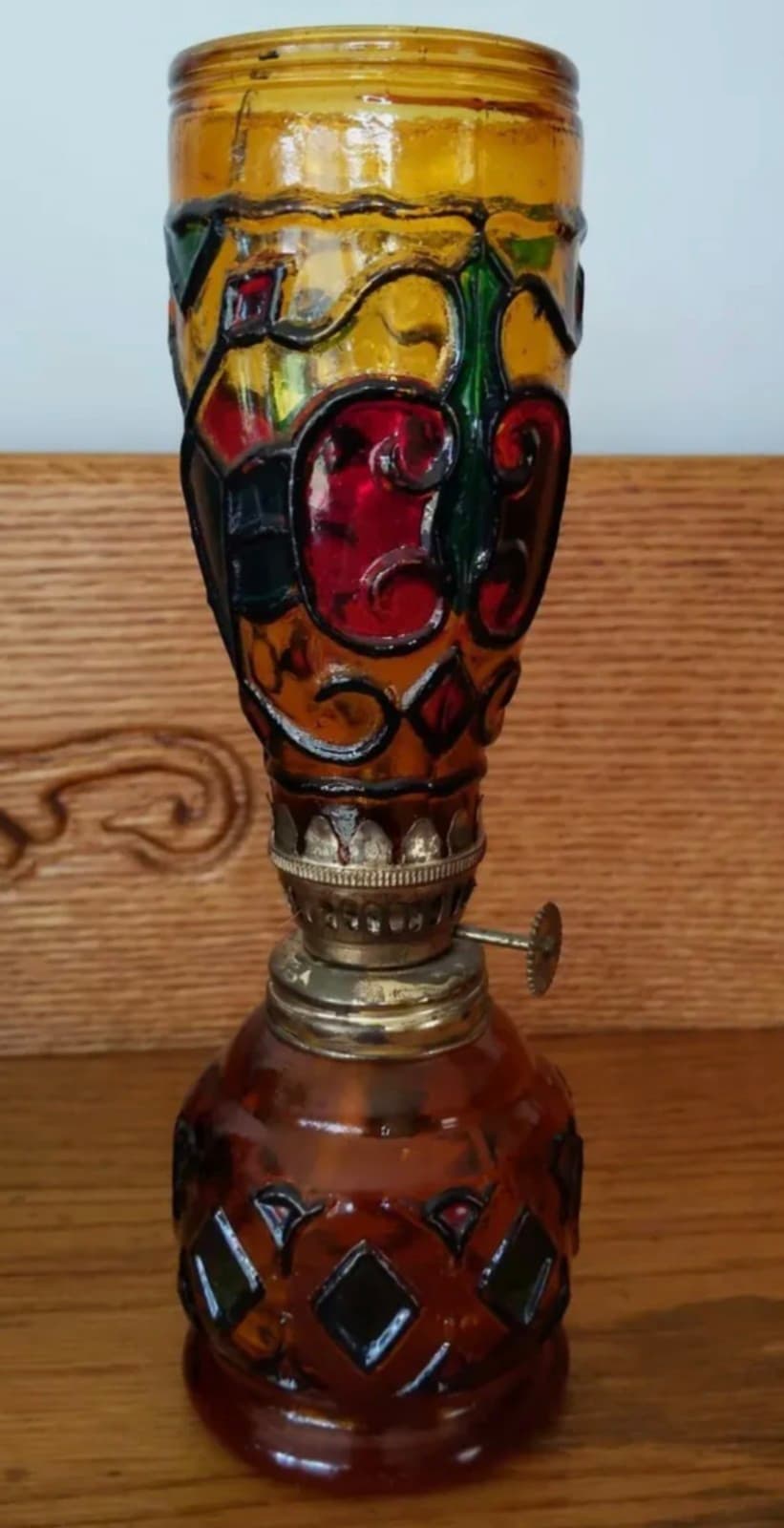 Vintage Sail Boat Brand 1960's Stained Glassware Oil Lamp - Thumbnail 2