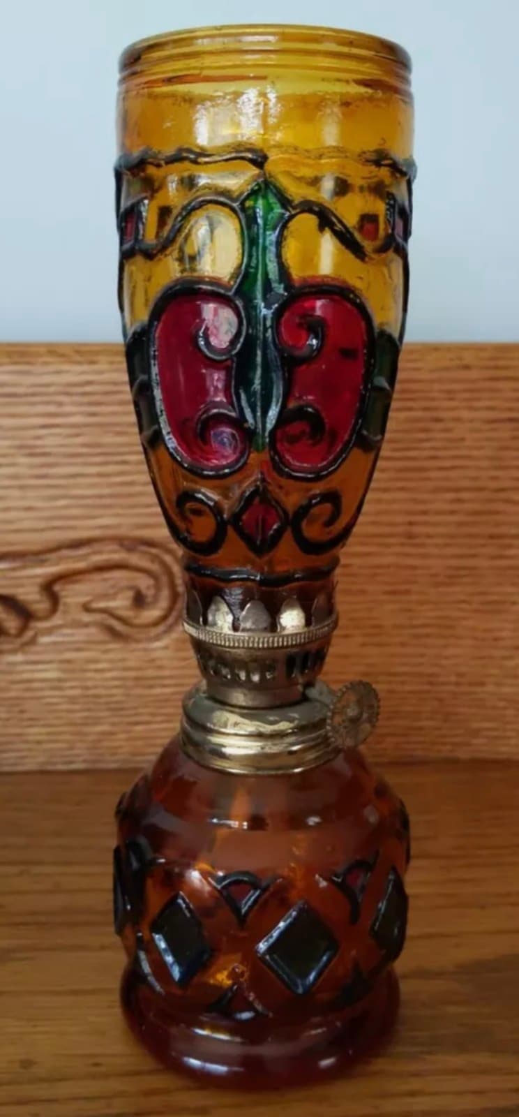 Vintage Sail Boat Brand 1960's Stained Glassware Oil Lamp - Thumbnail 3