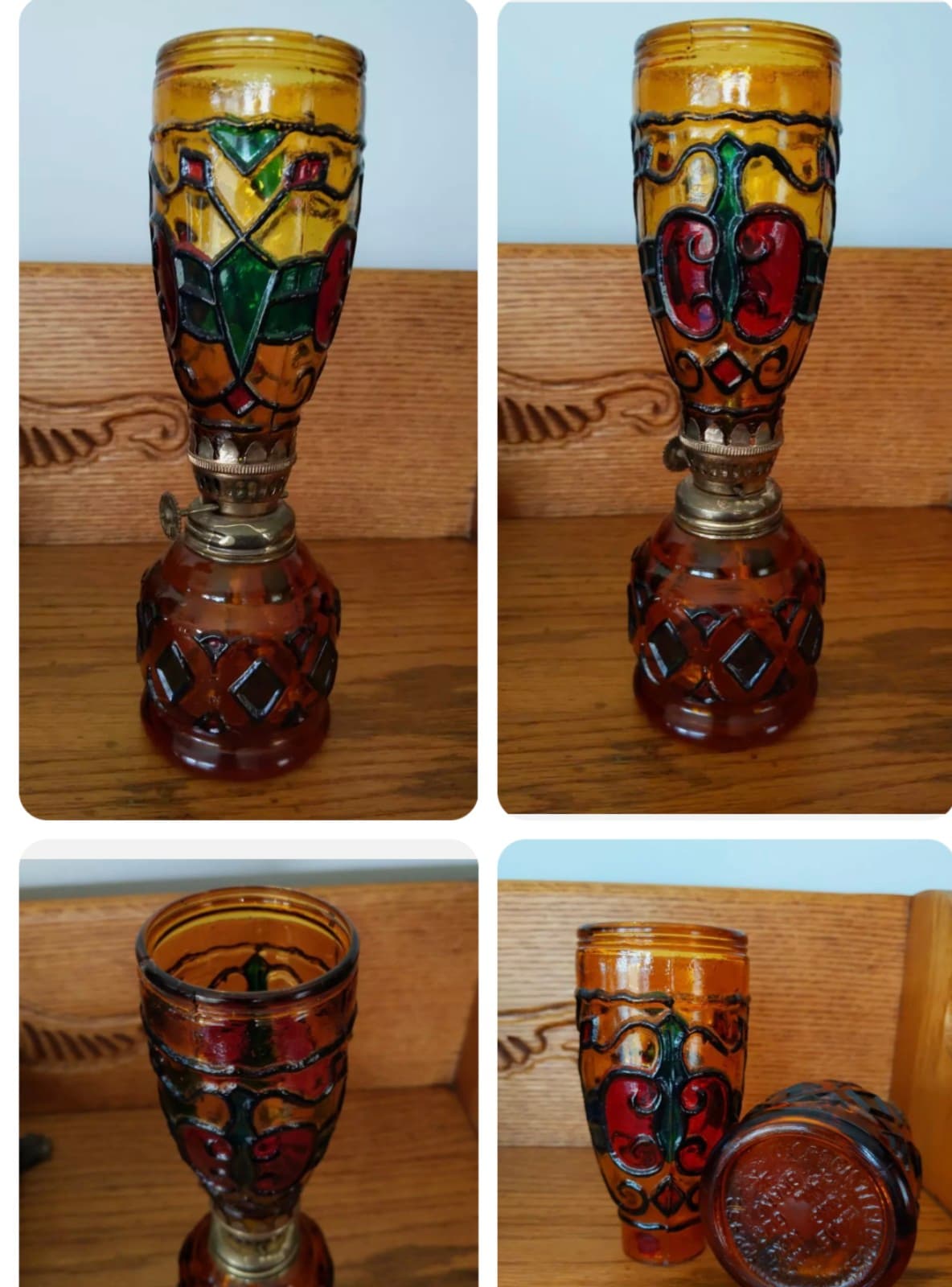 Vintage Sail Boat Brand 1960's Stained Glassware Oil Lamp - Image 1