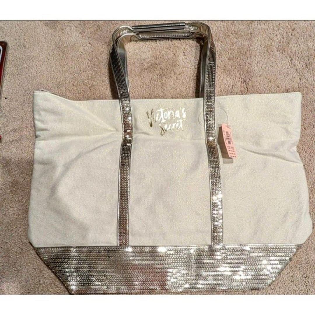 Victorias Secret White Sequin Metallic Tote Womens Bag - Image 1