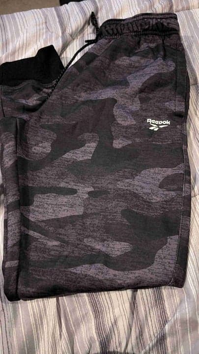 Reebox Black Camo Pattern Elastic Waistband Elastic Cuffs Joggers Pants Size Med - Thumbnail 2