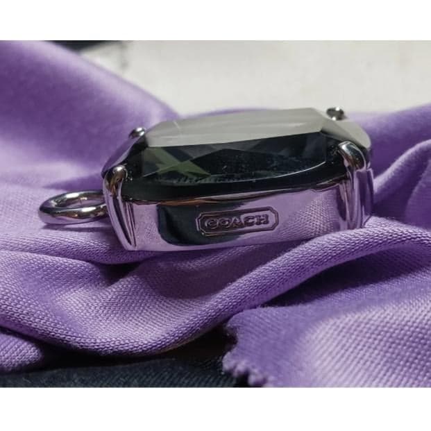Coach Greenish Blue Faceted Stone Silver Metal Keychain - Thumbnail 4