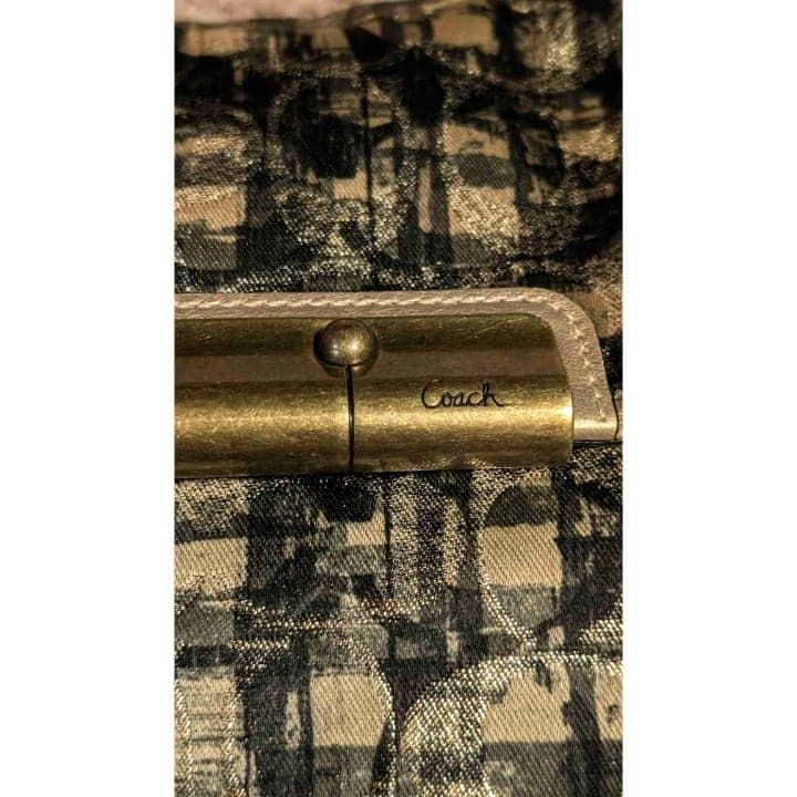 Coach Metallic Black Button Closure Shoulder Bag Gold Accents - Thumbnail 3