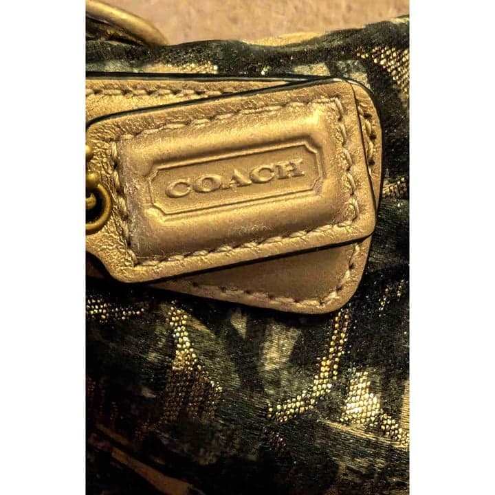 Coach Metallic Black Button Closure Shoulder Bag Gold Accents - Thumbnail 5