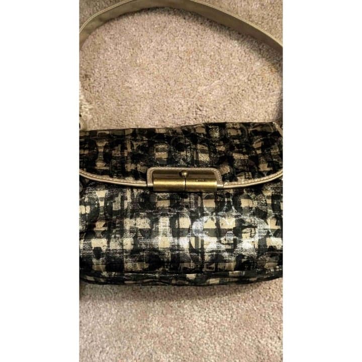 Coach Metallic Black Button Closure Shoulder Bag Gold Accents - Thumbnail 2