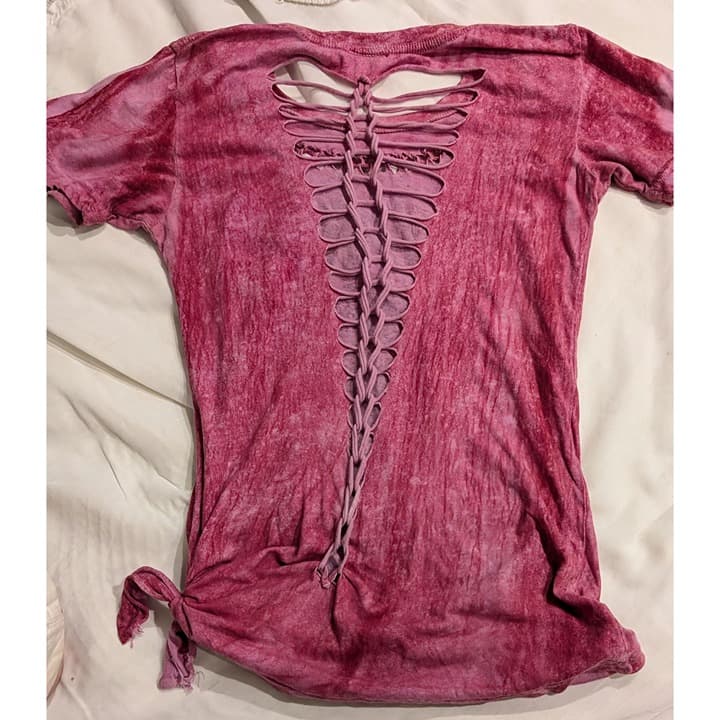 Affliction Womens Pink Graphic Distressed Cross Strap T Shirt Small - Thumbnail 5