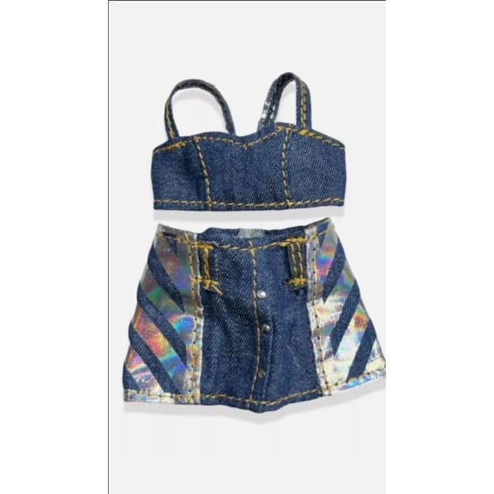 Rainbow High Blue Denim Holographic Crop Top Skirt Clothing Set - Image 1