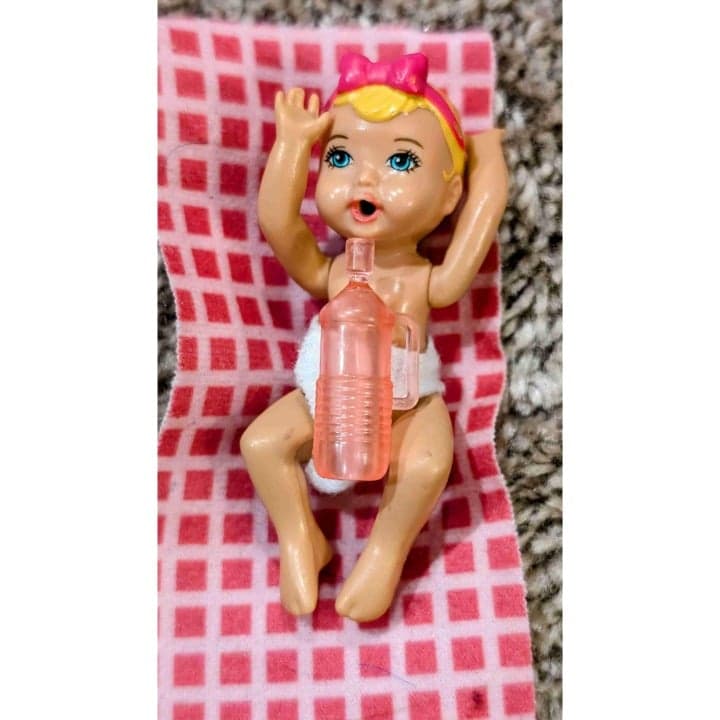 Mattel Barbie Baby Doll Pink Bow White Diaper Toy Figure - Image 1