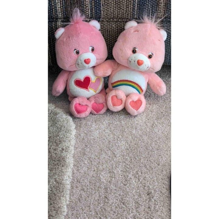 Care Bears Pink Furry Heart Rainbow Stuffed Toy 8 Inch 2002 - Image 1