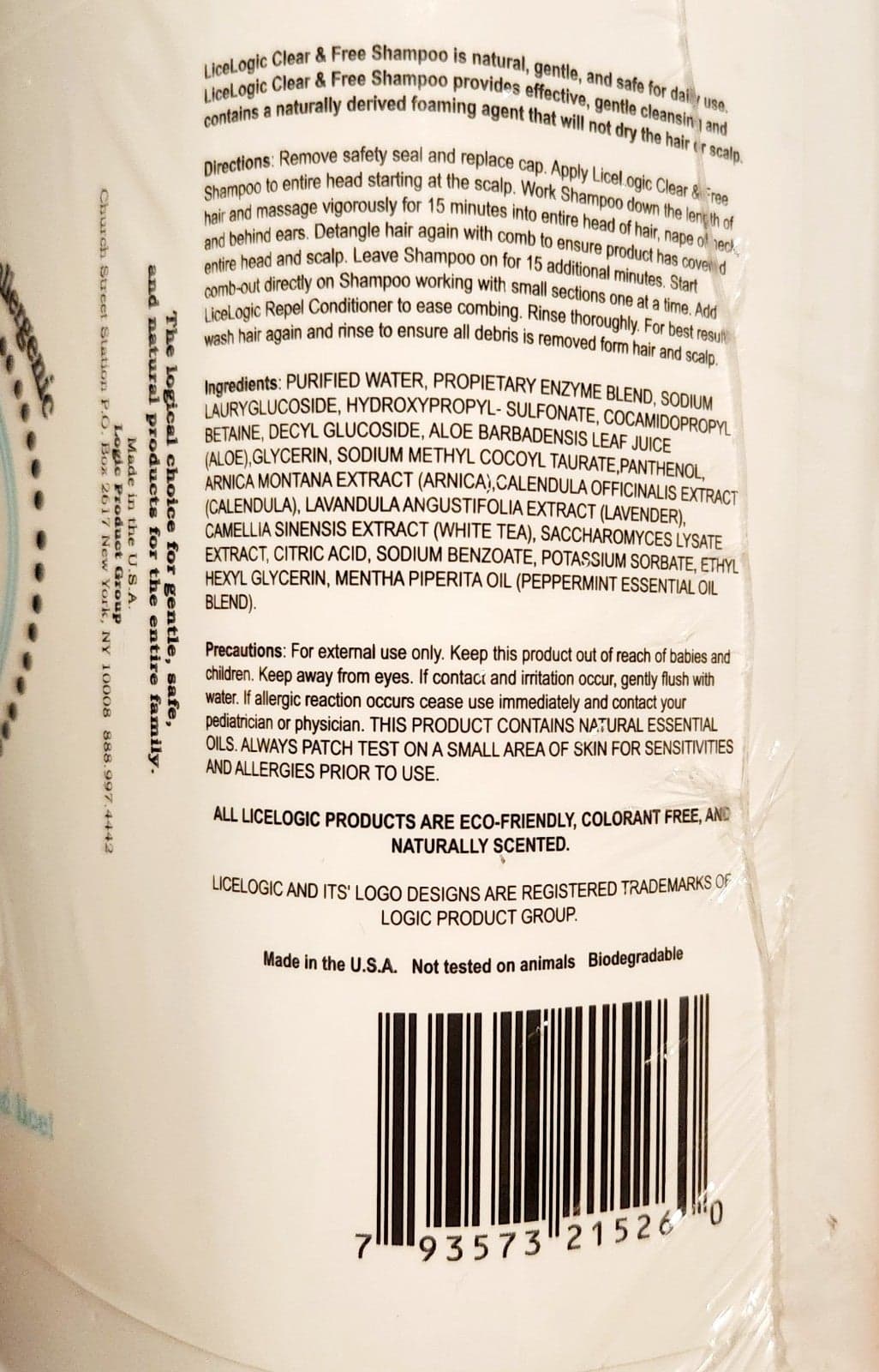 Licelogic Clear & Free Peppermint Head Lice Shampoo Non Toxic Gallon Size Sealed - Thumbnail 4