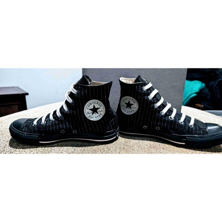 Converse Black White Pinstripes Canvas High Top Sneakers Unisex men 5, women's 7 - Thumbnail 3