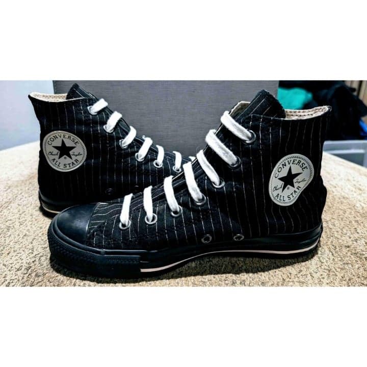 Converse Black White Pinstripes Canvas High Top Sneakers Unisex men 5, women's 7 - Image 1